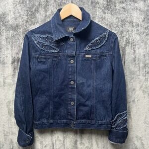 Karl Kani KK2 Jacket Youth Large Denim Blue Jean 90s Vintage Rhinestones Girls